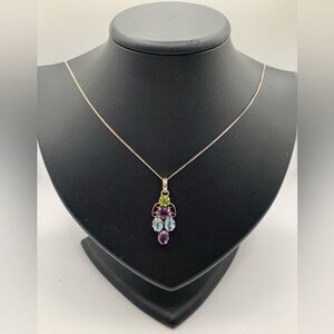 925 Sterling Silver multicoloured stone necklace